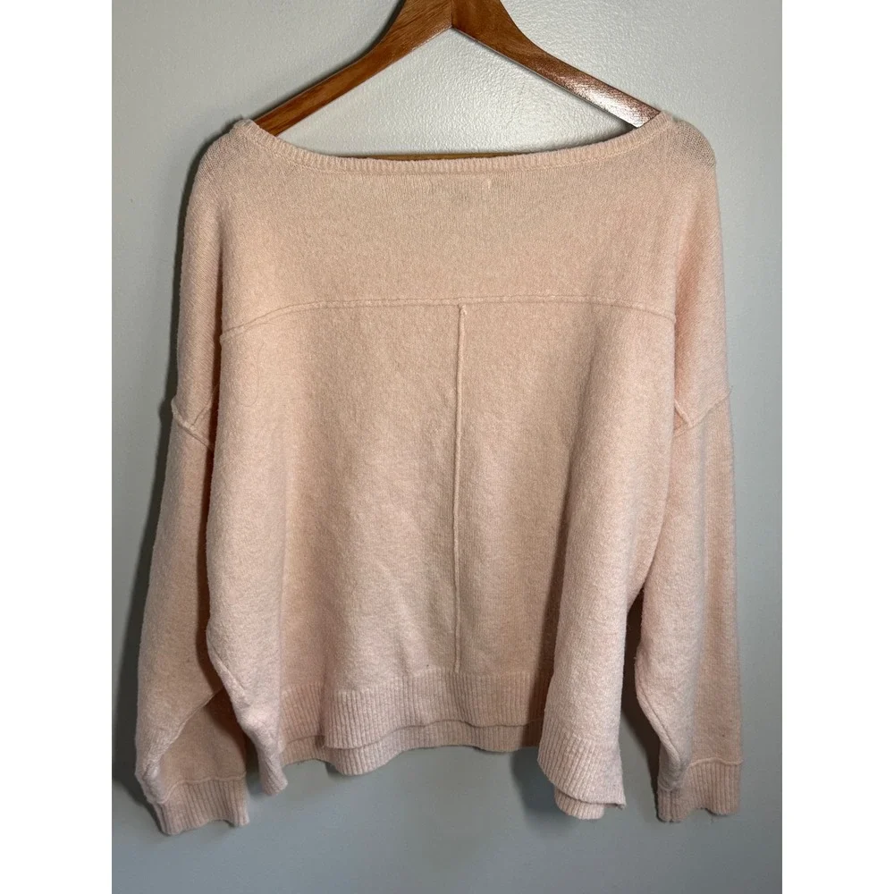 American Eagle Women Peach Pink Oversized Boat Neck Knit Sweater Large L